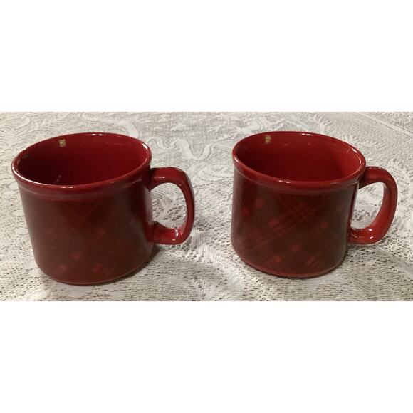 Set of 2 Red Plaid Mug Coffee Cups Dat'l Do It Inc. - Picture 3 of 10